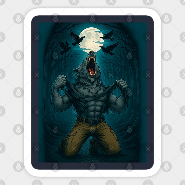 Werewolf Ripping Shirt Under Full Moon – Dark Alpha Wolf Sticker by WolfChamp
